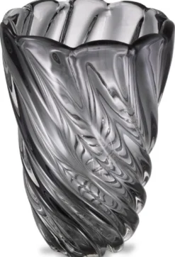 Casa Padrino Luxus Deko Glas Vase Grau Ø 20,5 x H. 29 cm - Mundgeblasene Blumenvase - Luxus Deko Accessoires