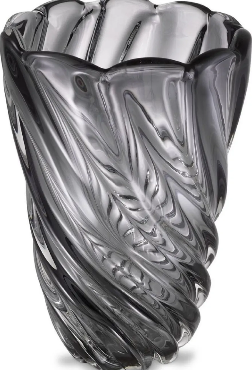Casa Padrino Luxus Deko Glas Vase Grau Ø 20,5 x H. 29 cm - Mundgeblasene Blumenvase - Luxus Deko Accessoires