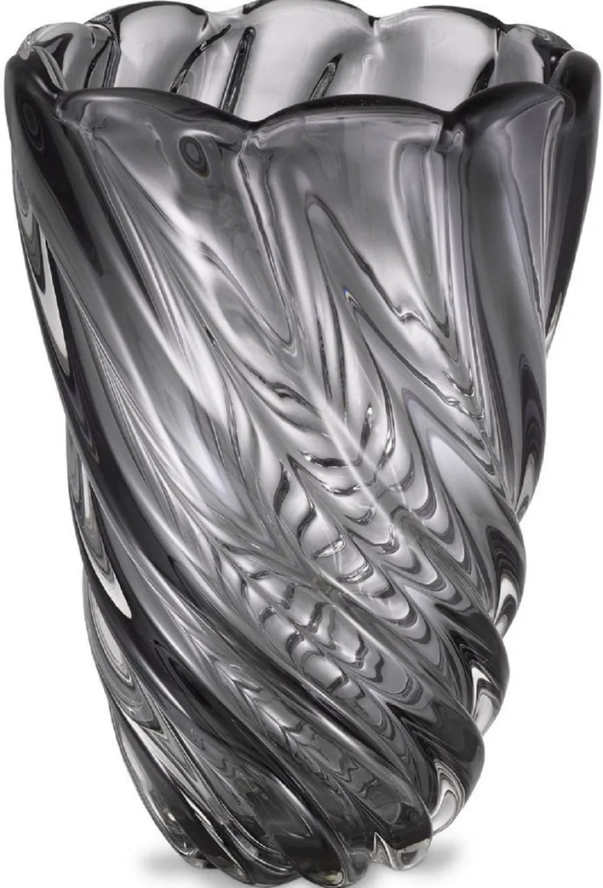 Casa Padrino Luxus Deko Glas Vase Grau Ø 20,5 x H. 29 cm - Mundgeblasene Blumenvase - Luxus Deko Accessoires