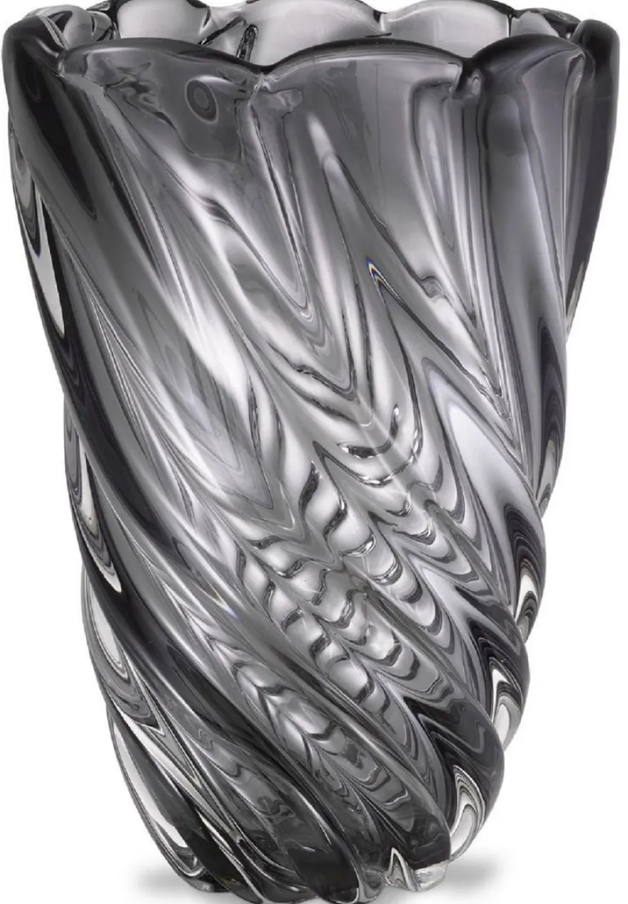 Casa Padrino Luxus Deko Glas Vase Grau Ø 20,5 x H. 29 cm - Mundgeblasene Blumenvase - Luxus Deko Accessoires
