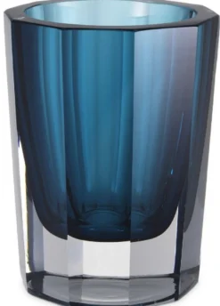 Casa Padrino Luxus Deko Glas Vase Blau Ø 11 x H. 15 cm - Elegante handgefertigte 8-eckige Blumenvase - Deko Accessoires
