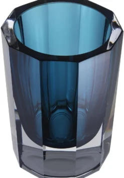 Casa Padrino Luxus Deko Glas Vase Blau Ø 11 x H. 15 cm - Elegante handgefertigte 8-eckige Blumenvase - Deko Accessoires