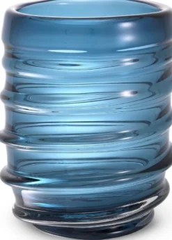 Casa Padrino Luxus Deko Glas Vase Blau Ø 22 x H. 30 cm - Elegante mundgeblasene Blumenvase - Luxus Deko Accessoires