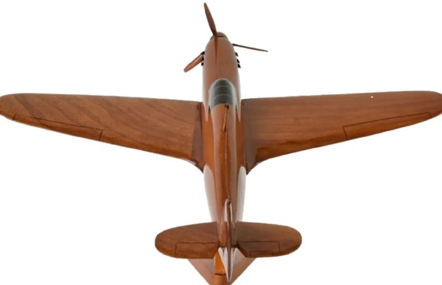 Casa Padrino Luxus Deko Jagdflugzeug Hawker Hurricane Braun / Schwarz 44 x 35 x H. 20 cm - Holz Flugzeug mit Ständer - Propellerflugzeug - Modellflugzeug - Schreibtisch Deko - Deko Accessoires