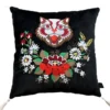 Casa Padrino Luxus Deko Kissen mit Troddeln Cat Schwarz / Weiß 45 x 45 cm - Feinster Samtstoff - Wohnzimmer Kissen