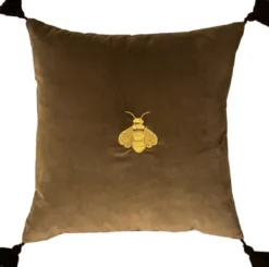 Casa Padrino Luxus Deko Kissen mit Troddeln Biene Oliv / Gold 45 x 45 cm