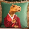Casa Padrino Luxus Deko Kissen Gentleman Kamel Grün / Mehrfarbig / Braun 45 x 45 cm - Bedrucktes Samt Kissen mit Fransen - Luxus Qualität