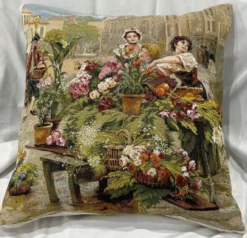 Casa Padrino Luxus Deko Kissen Mittelalter Markt Mehrfarbig 45 x 45 cm - Bedrucktes Zierkissen mit edlem Gobelin Stoff - Luxus Deko Accessoires