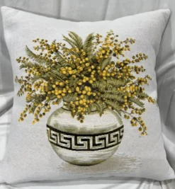 Casa Padrino Luxus Deko Kissen Blumen mit Vase Weiß / Mehrfarbig 45 x 45 cm - Bedrucktes Zierkissen mit edlem Gobelin Stoff - Luxus Deko Accessoires