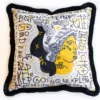 Casa Padrino Luxus Deko Kissen Weiß / Gelb / Schwarz 45 x 45 cm - Bedrucktes Samt Kissen mit Fransen - Luxus Deko Accessoires