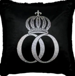 Casa Padrino Luxus Deko Kissen Pompöös by Harald Glööckler Schwarz / Silber mit Krone und Strass Steinen 50 x 50 cm