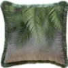 Casa Padrino Luxus Deko Kissen Palmenblätter Grau / Grün 45 x 45 cm - Bedrucktes Samt Kissen mit Fransen - Luxus Deko Accessoires