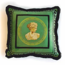 Casa Padrino Luxus Deko Kissen Barock Frauenbüste Grün / Schwarz 45 x 45 cm