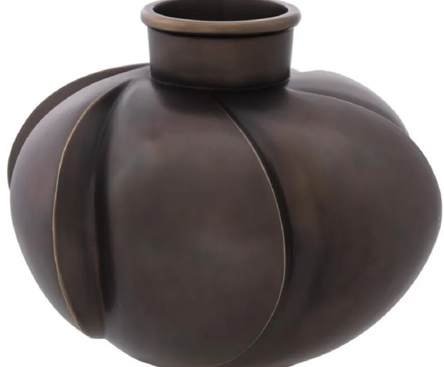 Casa Padrino Luxus Deko Messing Vase Bronze Ø 19 x H. 15 cm - Luxus Qualität