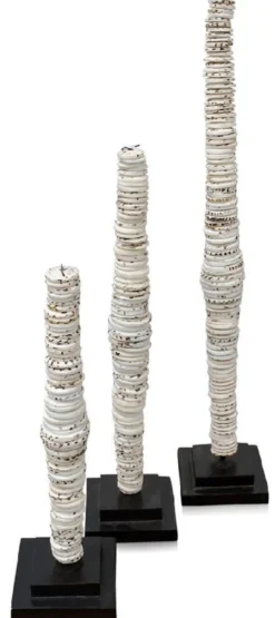 Casa Padrino Luxus Deko Muschel Säulen Set Weiß / Mehrfarbig / Schwarz - Wohnzimmer Deko - Schreibtisch Deko - Luxus Deko Accessoires - Luxus Möbel