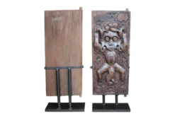 Casa Padrino Luxus Deko Objekt Braun 47 x 16,5 x H. 121 cm - 2er Set geschnitzte Deko Türen aus Holz im Finish Pampas Nut - Luxus Deko Accessoires