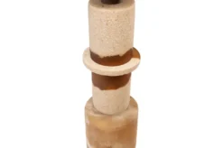 Casa Padrino Luxus Deko Objekt Cremeweiß / Braun Ø 11 x H. 62,7 cm - Hohe Skulptur Strata aus Kunstharz und Sand - Luxus Deko Accessoires