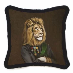 Casa Padrino Luxus Deko Samt Kissen Offizier Löwe Braun / Schwarz 45 x 45 cm
