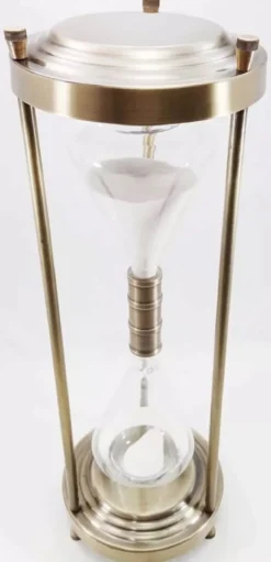Casa Padrino Luxus Deko Sanduhr Messing / Weiß Ø 21 x H. 61 cm - Schreibtisch Deko - Wohnzimmer Deko - Luxus Deko - Deko Accessoires