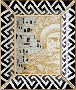 Casa Padrino Luxus Deko Schale Poseidon Weiß / Schwarz / Gold 20,5 x 17,5 x H. 13,5 cm - Handbemalte Porzellan Schale - Luxus Qualität - Made in Italy