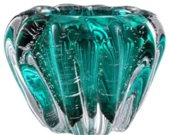 Casa Padrino Luxus Deko Schüssel aus mundgeblasenem Glas Türkis Ø 16 x H. 10 cm - Deko Accessoires