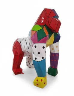 Casa Padrino Luxus Deko Skulptur Affe Facettierter Gorilla ART Color H. 128 cm - Riesige Gartenskulptur - Lebensgroße Skulptur - XXL Deko Skulptur - XXL Deko Figur