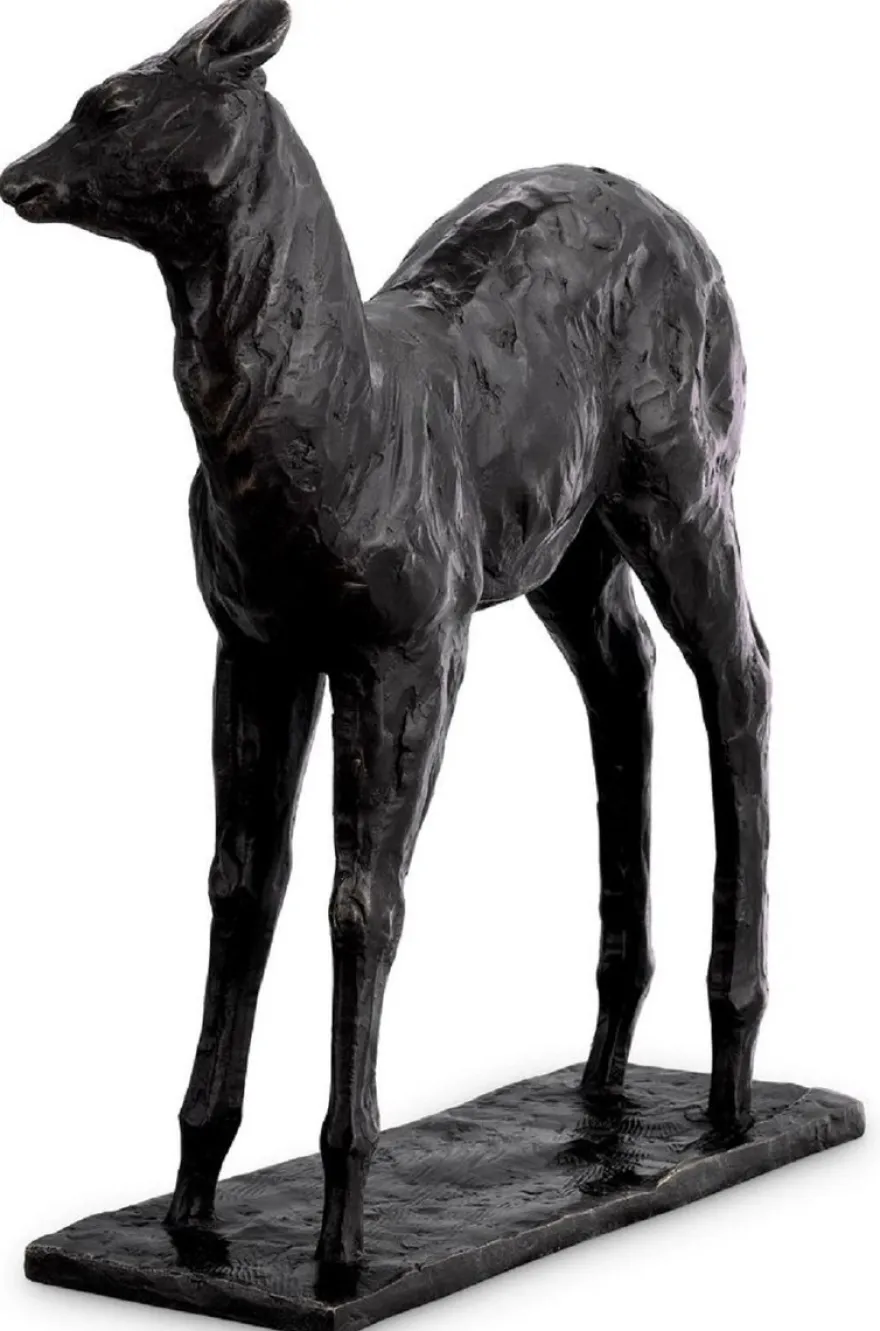 Casa Padrino Luxus Deko Skulptur Reh 25,5 x 9 x H. 32 cm - Bronze Deko Skulptur - Bronze Deko Figur - Schreibtisch Deko - Wohnzimmer Deko - Luxus Qualität
