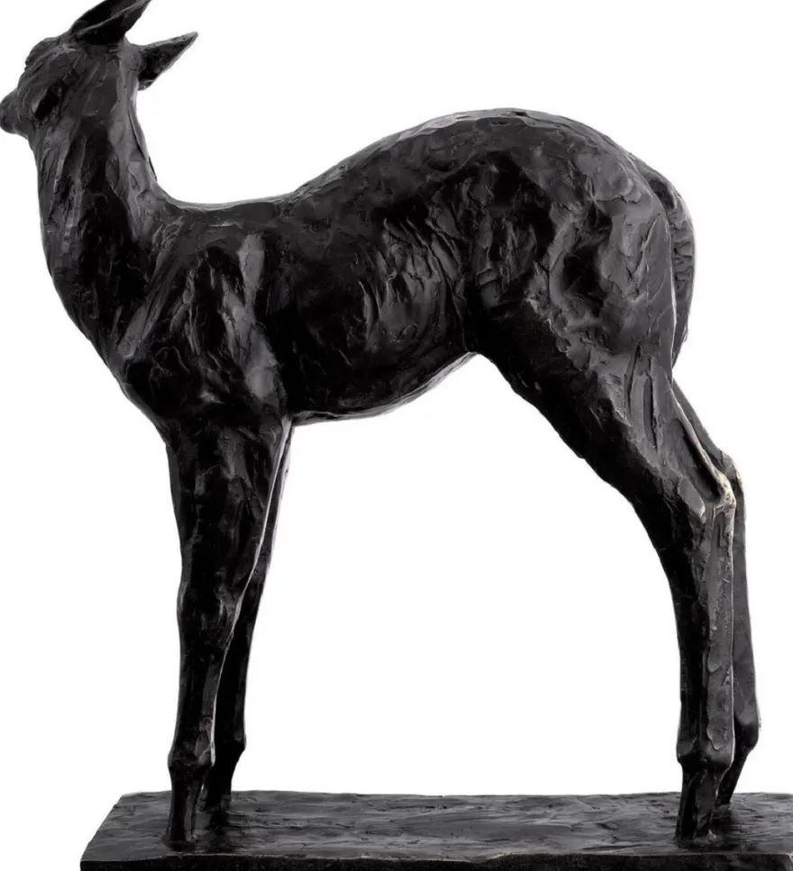 Casa Padrino Luxus Deko Skulptur Reh 25,5 x 9 x H. 32 cm - Bronze Deko Skulptur - Bronze Deko Figur - Schreibtisch Deko - Wohnzimmer Deko - Luxus Qualität