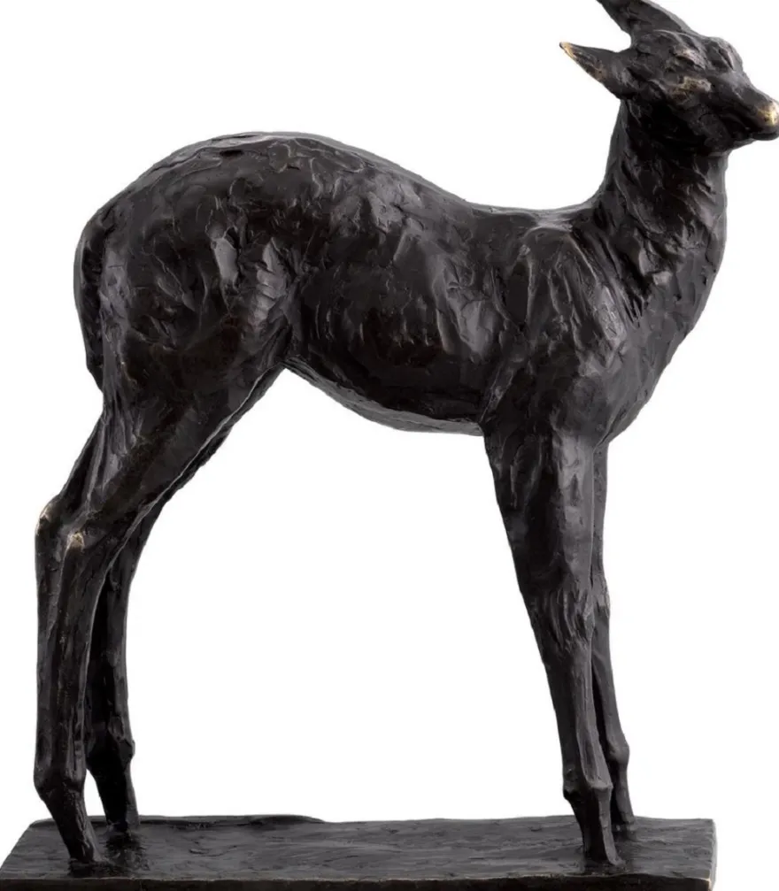 Casa Padrino Luxus Deko Skulptur Reh 25,5 x 9 x H. 32 cm - Bronze Deko Skulptur - Bronze Deko Figur - Schreibtisch Deko - Wohnzimmer Deko - Luxus Qualität
