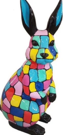 Casa Padrino Luxus Deko Skulptur Hase Bunt H. 220 cm - Riesige Gartenskulptur - XXL Deko Skulptur - XXL Deko Figur - XXL Tierfigur - Luxus Garten Deko Tierfigur