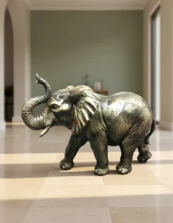 Casa Padrino Luxus Deko Skulptur Elefant Gold Patinierter H. 47 cm - Deko Skulptur - Deko Figur - Tierfigur - Gartendeko
