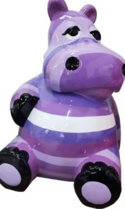 Casa Padrino Luxus Deko Skulptur Nilpferd Lila / Mehrfarbig H. 100 cm - Große Deko Figur - XXL Deko Skulptur - XXL Deko Figur - XXL Tierfigur - Wohnzimmer Deko - Garten Deko - Deko XXL Figuren