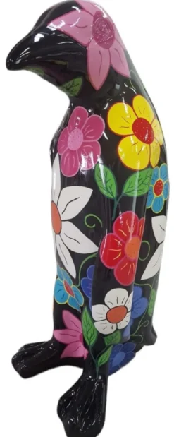 Casa Padrino Luxus Deko Skulptur Pinguin Schwarz / Bunt H. 93 cm - Große Deko Figur - XXL Deko Skulptur - XXL Deko Figur - XXL Tierfigur - Wohnzimmer Deko - Garten Deko - Luxus Deko XXL Figuren