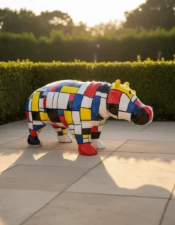 Casa Padrino Luxus Deko Skulptur Nilpferd Mondrian H. 45 cm - Deko Skulptur - Deko Figur - Tierfigur - Gartendeko
