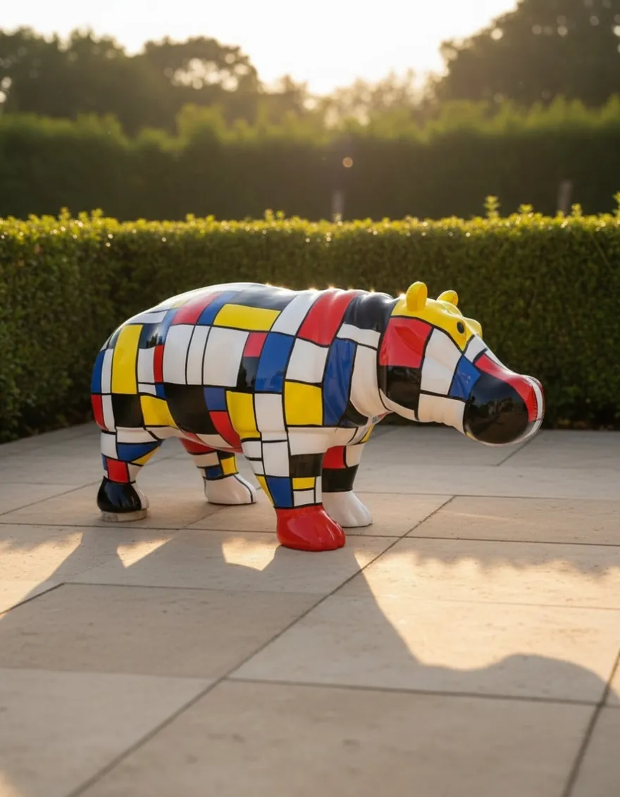 Casa Padrino Luxus Deko Skulptur Nilpferd Mondrian H. 45 cm - Deko Skulptur - Deko Figur - Tierfigur - Gartendeko