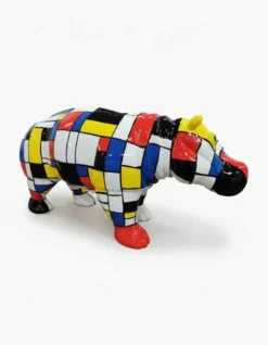Casa Padrino Luxus Deko Skulptur Nilpferd Mondrian H. 45 cm - Deko Skulptur - Deko Figur - Tierfigur - Gartendeko