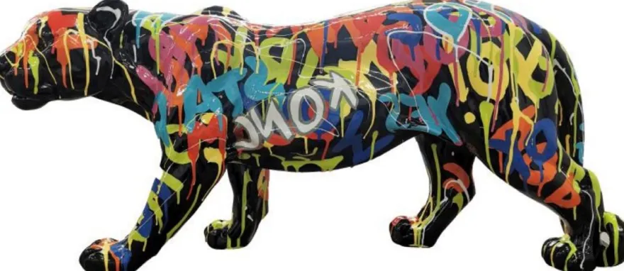 Casa Padrino Luxus Deko Skulptur Panther Mehrfarbig / Schwarz H. 80 x H. 35 cm - Große Deko Figur - XXL Deko Skulptur - XXL Deko Figur - Wohnzimmer Deko - Garten Deko - Luxus Figuren