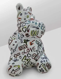 Casa Padrino Luxus Deko Skulptur Nilpferd Graffiti Sitzend H. 95 cm - Deko Skulptur - Deko Figur - Tierfigur - Gartendeko