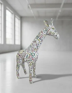 Casa Padrino Luxus Deko Skulptur Giraffe Weiss Design H. 50 cm - Deko Skulptur - Deko Figur - Tierfigur - Gartendeko