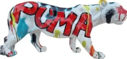 Casa Padrino Luxus Deko Skulptur Panther Weiß / Bunt 80 x H. 35 cm - Große Deko Figur - XXL Deko Skulptur - XXL Deko Figur - Wohnzimmer Deko - Garten Deko - Luxus Figuren