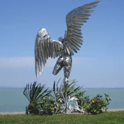 Casa Padrino Luxus Deko Skulptur Engel Silber H. 230 cm - Riesige Garten Figur