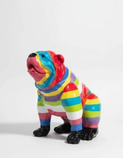Casa Padrino Luxus Deko Skulptur Hund Gestreifte Sitzend Bulldogge H. 67 cm - Deko Skulptur - Deko Figur - Tierfigur - Gartendeko