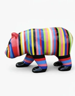 Casa Padrino Luxus Deko Skulptur Bär Gestreift H. 90 cm - Deko Skulptur - Deko Figur - Tierfigur - Gartendeko