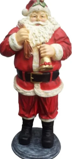 Casa Padrino Luxus Deko Skulptur Weihnachtsmann mit Glocke Rot / Mehrfarbig H. 185 cm - Lebengroße Weihnachts Deko Figur - XXL Deko Skulptur - XXL Deko Figur - XXL Weihnachts Skulptur