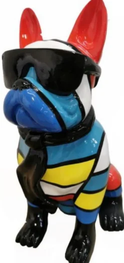 Casa Padrino Luxus Deko Skulptur Hund Bulldogge Mehrfarbig / Schwarz H. 120 cm - Große Deko Figur - XXL Deko Skulptur - XXL Deko Figur - Wohnzimmer Deko - Garten Deko - Luxus Deko XXL Figuren