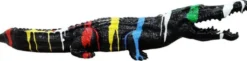 Casa Padrino Luxus Deko Skulptur Krokodil Schwarz / Mehrfarbig 108 cm - Wetterbeständige Gartenskulptur - XXL Deko Skulptur - XXL Deko Figur - Tierfigur - Garten Deko - Luxus Deko Accessoires