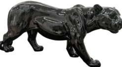 Casa Padrino Luxus Deko Skulptur Panther Schwarz H. 80 x H. 35 cm - Große Deko Figur - XXL Deko Skulptur - XXL Deko Figur - Wohnzimmer Deko - Garten Deko - Luxus Figuren