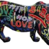 Casa Padrino Luxus Deko Skulptur Panther Schwarz / Bunt 80 x H. 35 cm - Große Deko Figur - XXL Deko Skulptur - XXL Deko Figur - Wohnzimmer Deko - Garten Deko - Luxus Figuren