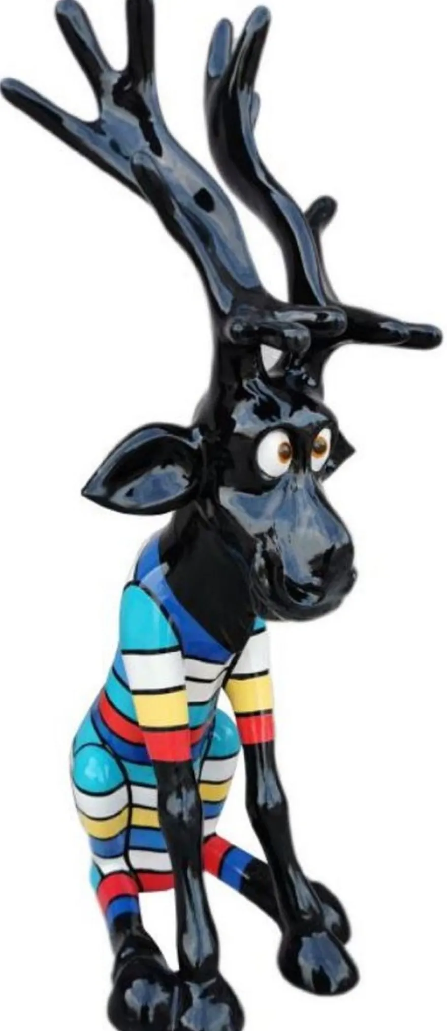 Casa Padrino Luxus Deko Skulptur Rentier Hirsch Schwarz / Mehrfarbig H. 100 cm - Große Deko Figur - XXL Deko Skulptur - XXL Deko Figur - Wohnzimmer Deko - Garten Deko - Luxus Deko XXL Figuren