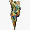 Casa Padrino Luxus Deko Skulptur Statue Turnerin Bunt Plaid H. 141 cm - Riesige Gartenskulptur - Lebensgroße Skulptur - XXL Deko Skulptur - XXL Deko Figur